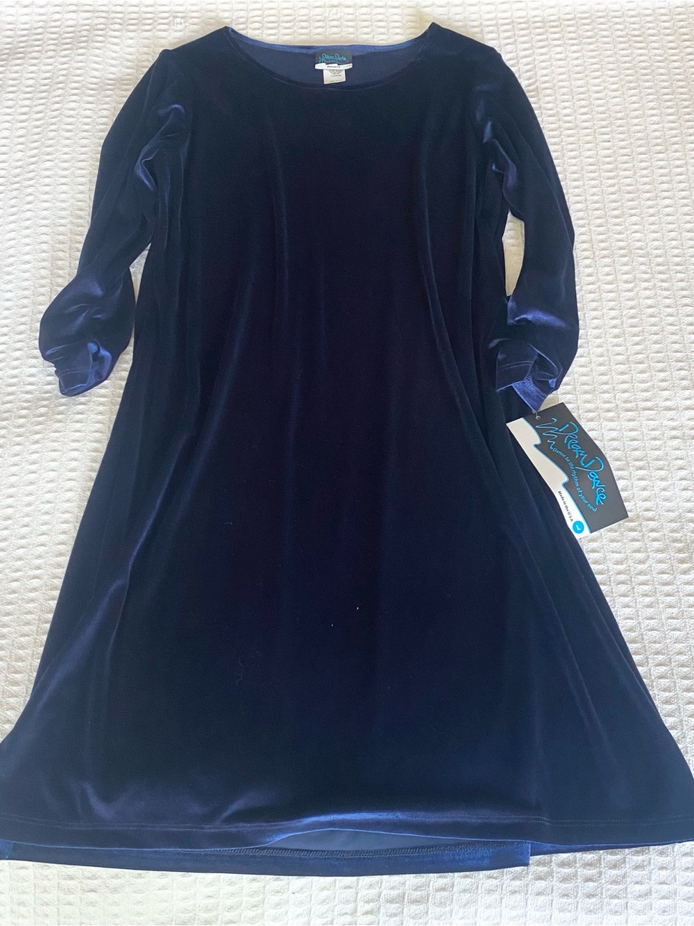 Dream Dance blue velvet long sleeve dress size large NWT